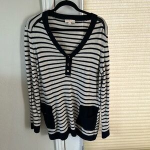 Tory Burch Navy Striped Long Sweater w/Patch Pockets XL